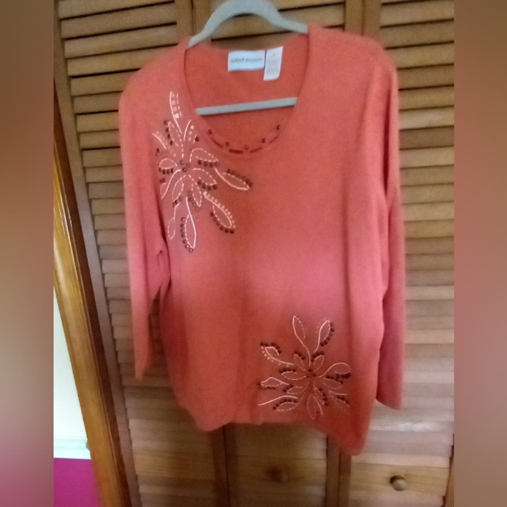 Alfred Dunner Orange 3/4 Sleeve Sweater SZ XL